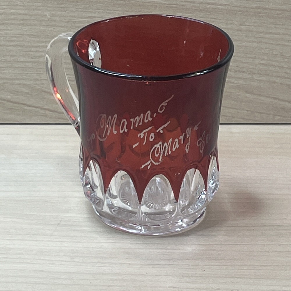 Antique Ruby Red Flash Glass Souvenir Mama To Mary Cedar Lake 1907 Mug