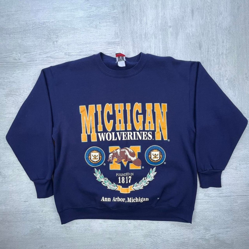 Vintage 90s Michigan Wolverines Sweatshirt Size: XL Blue Yellow NCAA College