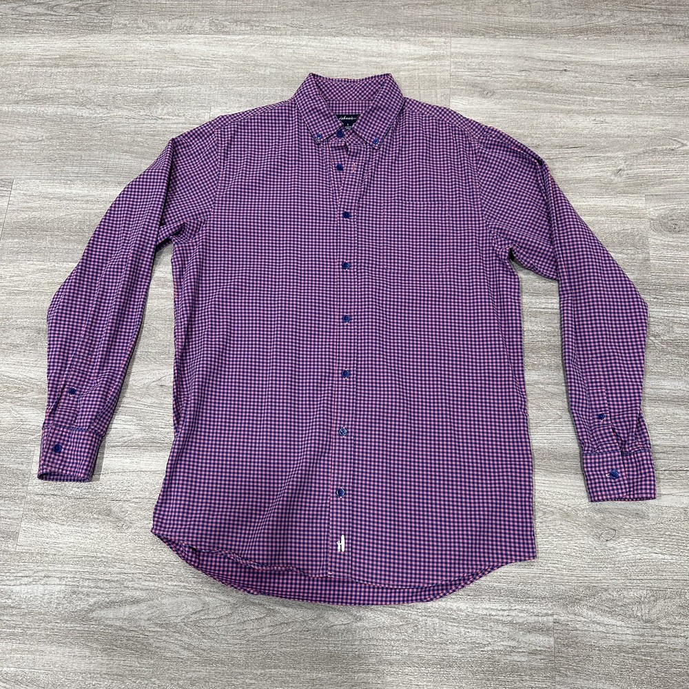 Johnnie-O Shirt Men Large Blue Pink Gingham Button Down Long Sleeve