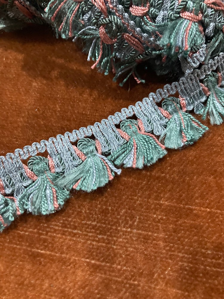 1'' Vintage Tassel  Fringe Braid Trim, Grey Blue & Pink Sold by the Yard
