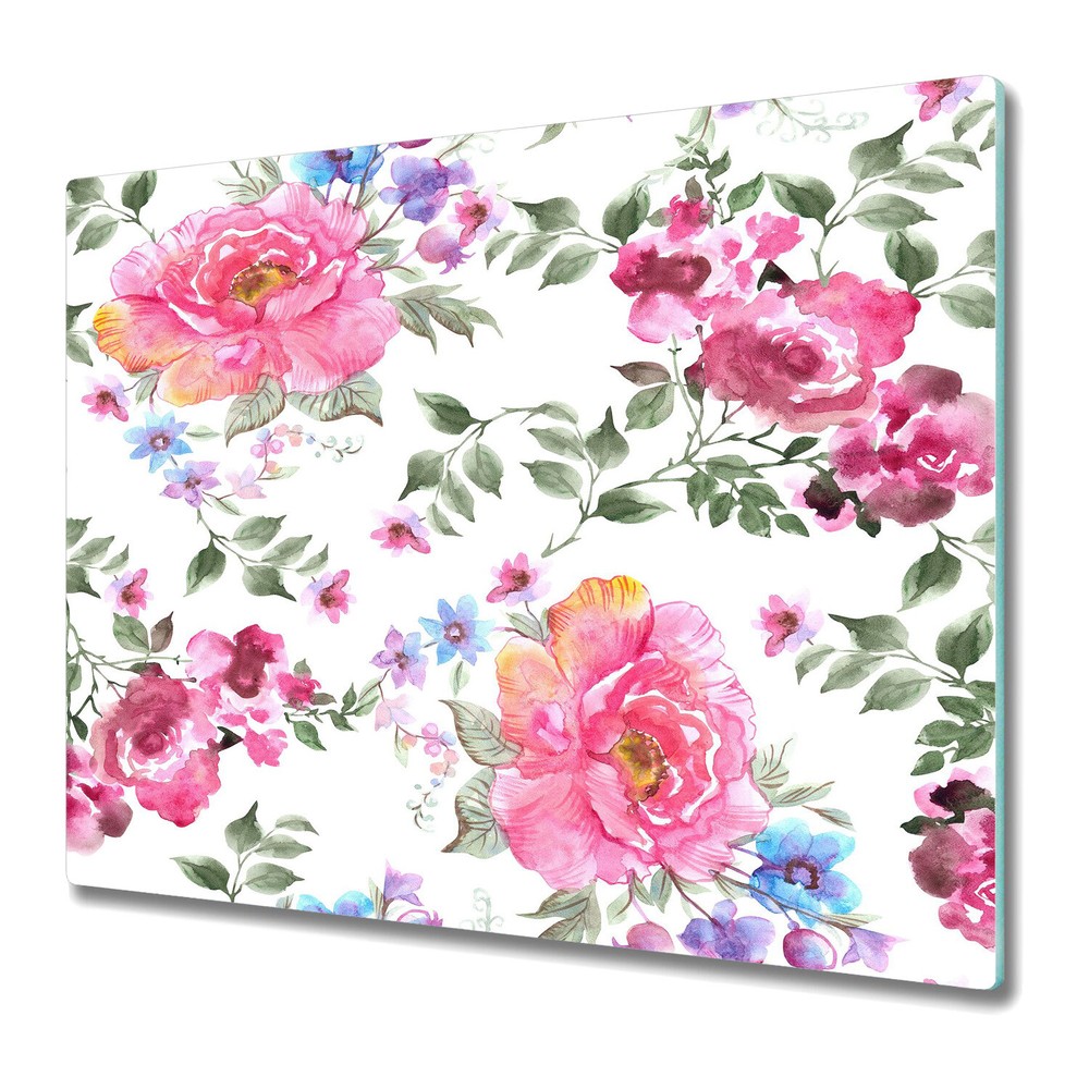 Tempered Glass Kitchen Chopping Board Roses | Romantic Flowers | Pink 60x52