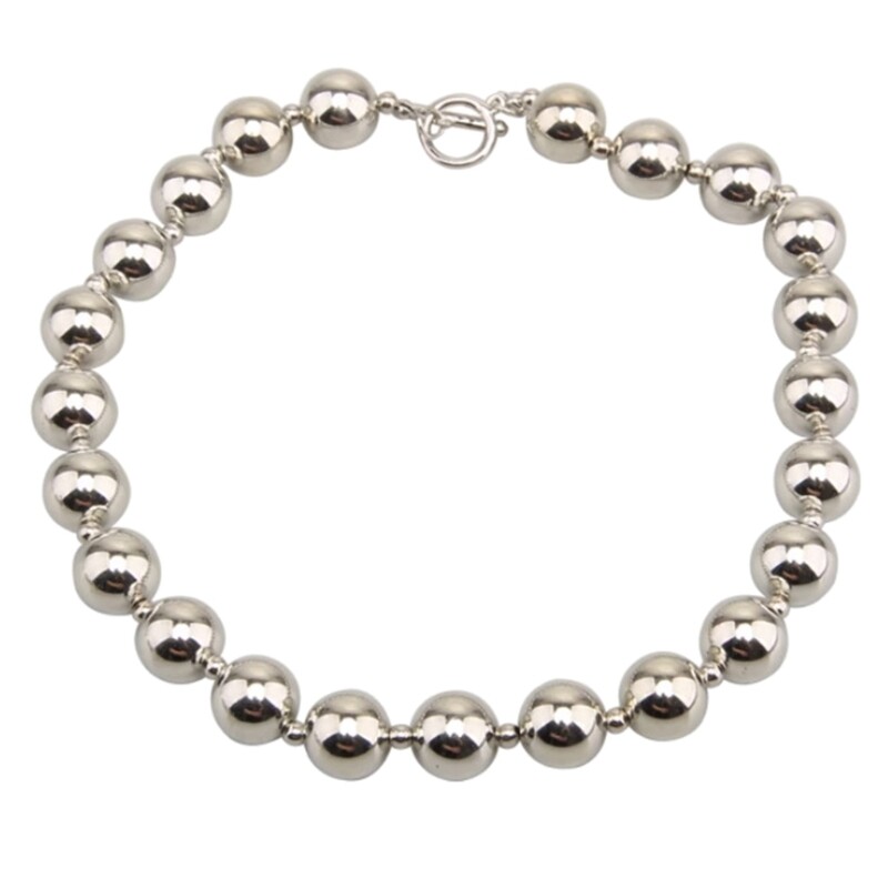 Adjustable Beaded Necklace for Women Silver Alloy Bead Clavicular Chain