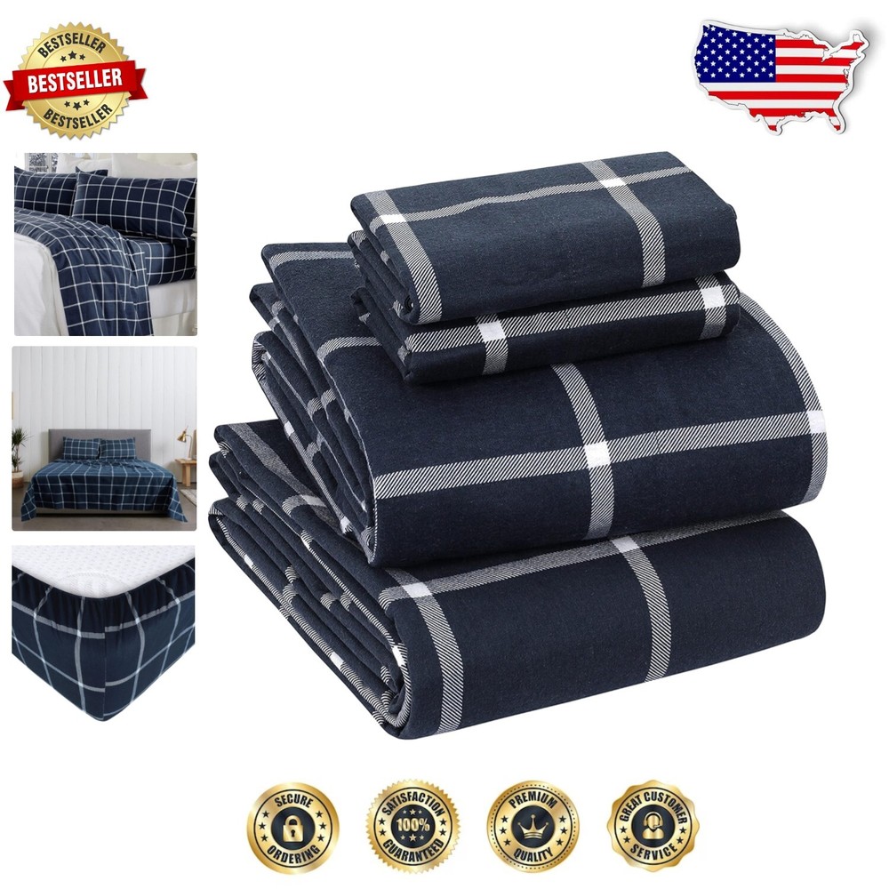 Elegant King Cotton Flannel Bedding - Double Brushed Sheets with Pillowcases