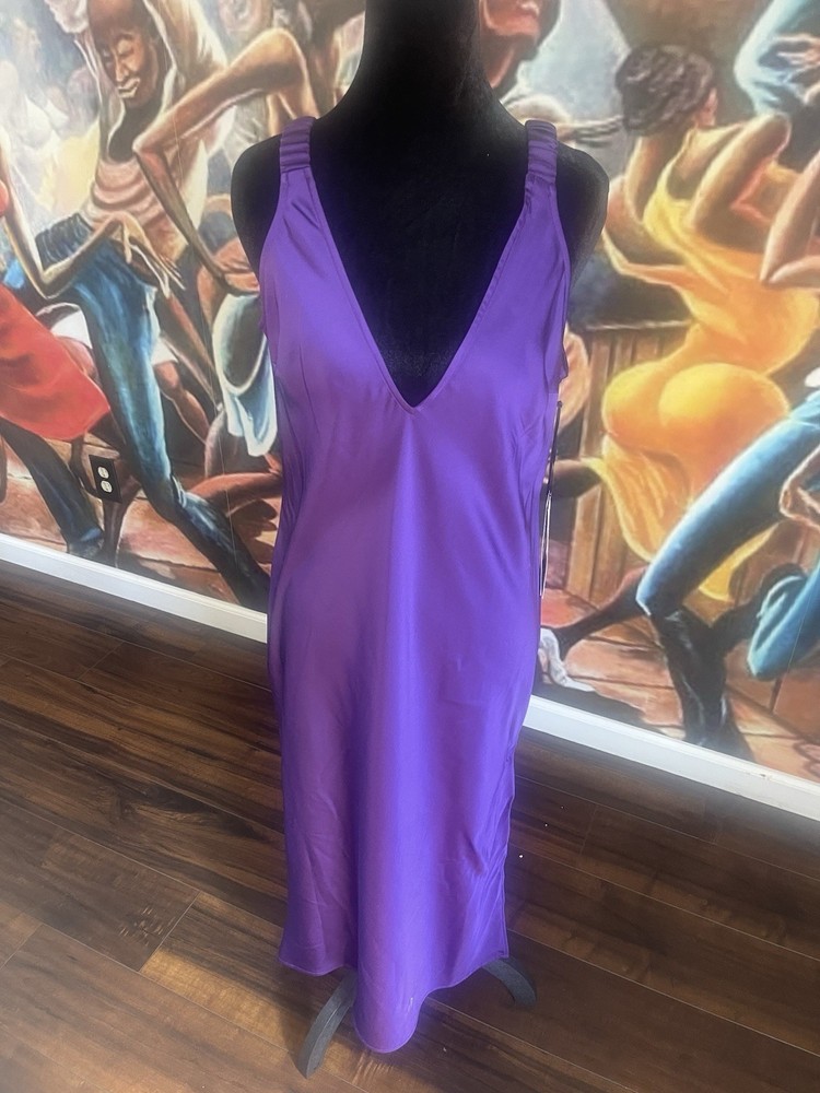Womens Purple Sleeveless Slip Dress Deep V Neck Open Back Size Medium