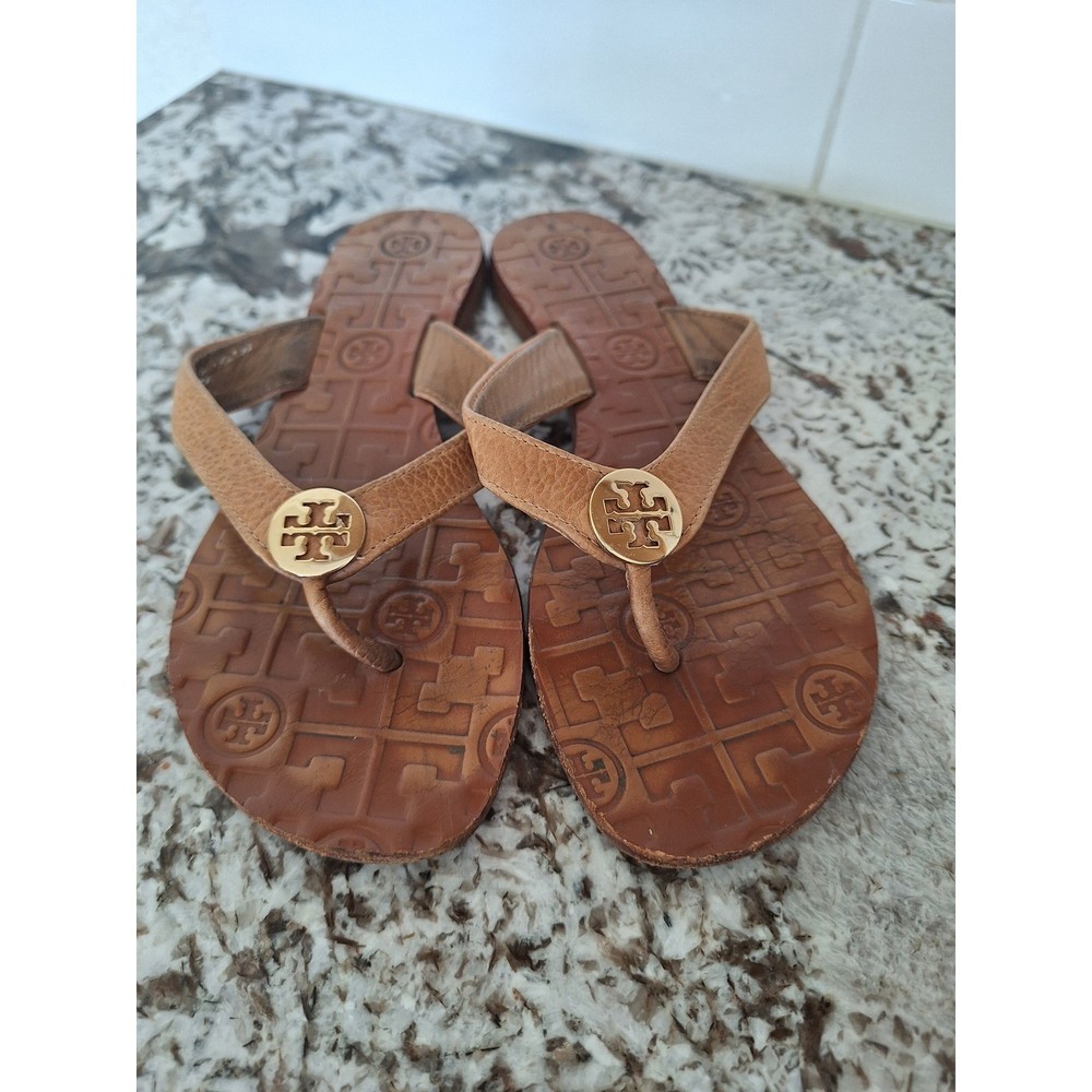 Tory Burch Women's Pewter Flip Flop Leather Sandals Size 6M