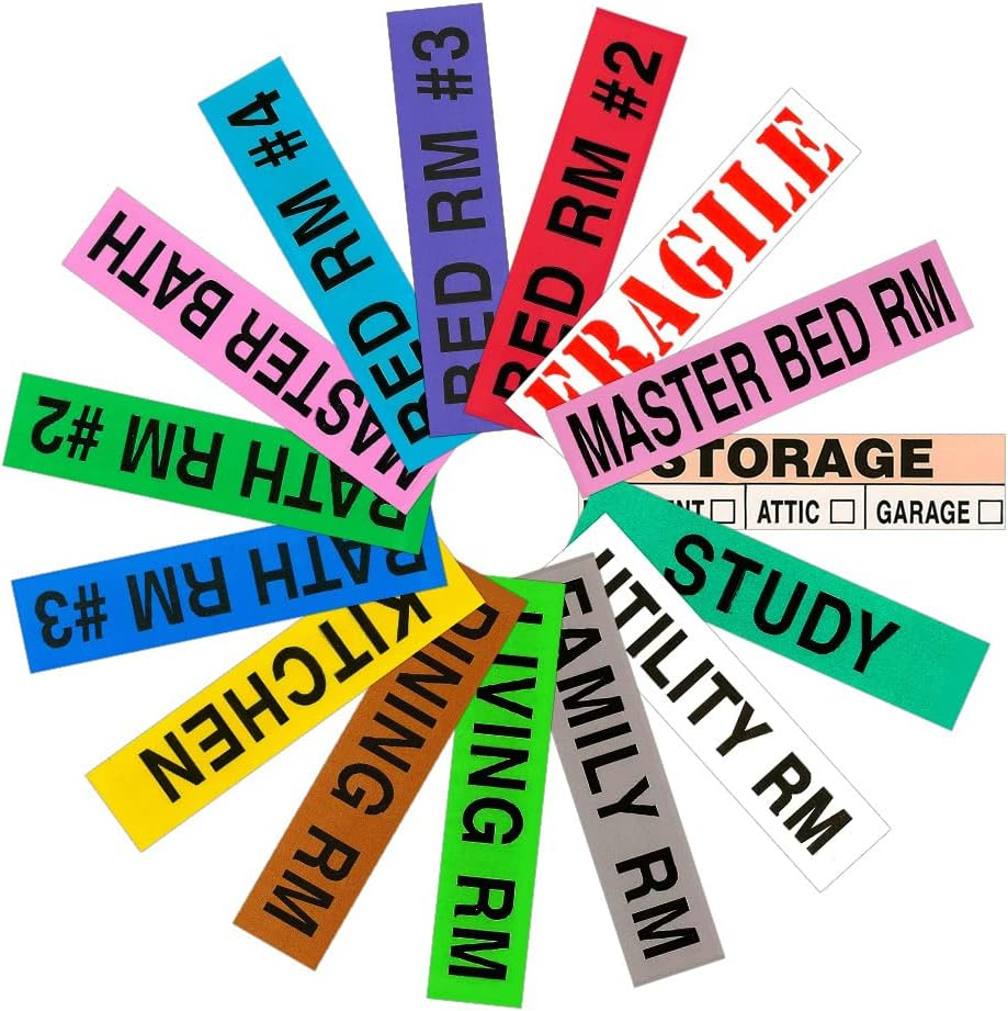 Color Coded Home Moving Box Labels, 800 Count 4 Bedroom House Pack + Fragile Sti