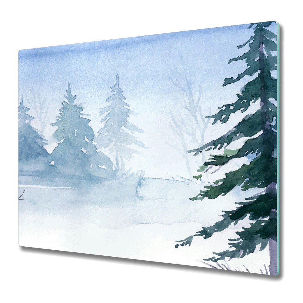 Tempered Glass Worktop Saver Winter forest Forest Vintage Painting 60x52