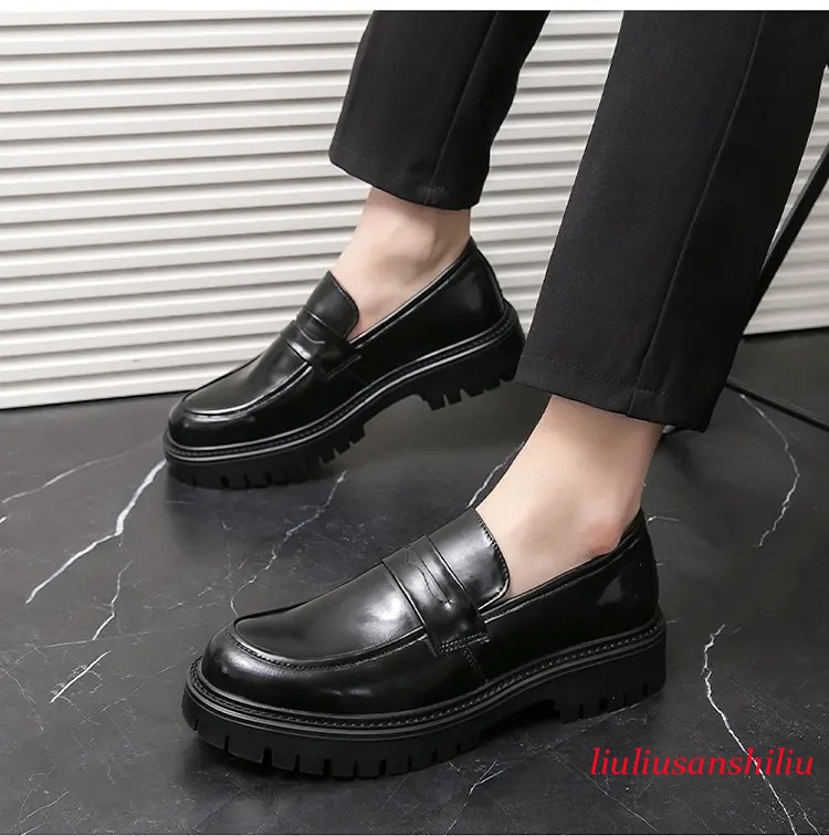 Mens Loafers Slip on Casual Leather Shoes Round Toe Oxfords Business Dress Shoes