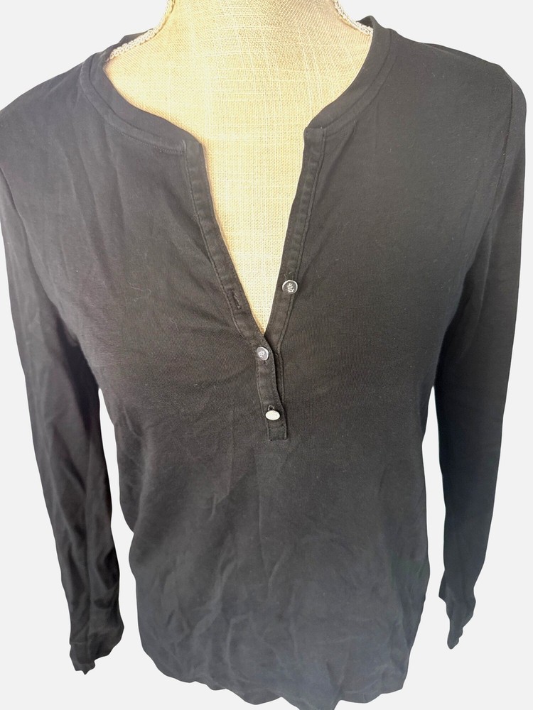 Ralph Lauren Black Long Sleeve V Neck Henley Top L