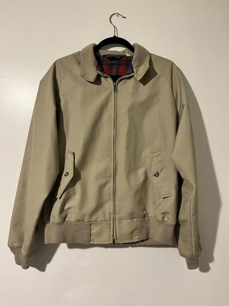 VTG Sportsmaster Jacket Mens Large Tan Plaid Lined Full Zip Bomber Made in USA