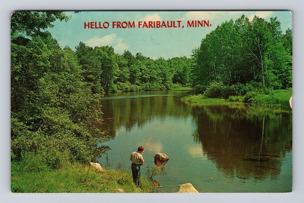 Faribault MN-Minnesota, Greeting, River Fishing Vintage c1965 Postcard