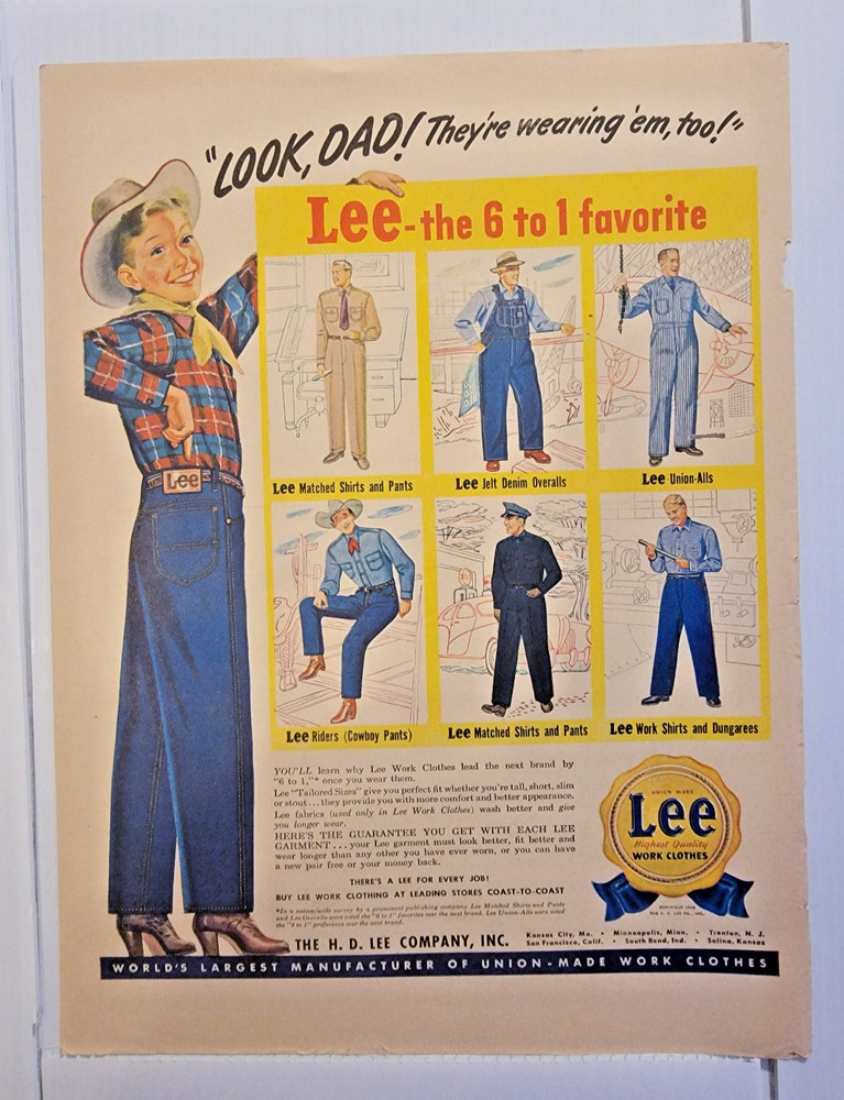 Vintage 1948 Lee Jeans Look Dad 11x14 ad