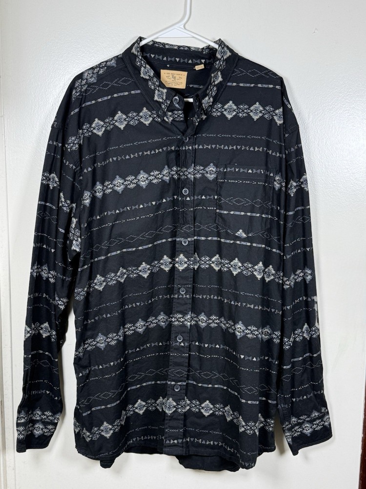 RedHead Ranch Men's 2XL Western Workwear Aztec Tribal Long Sleeve Shirt Black