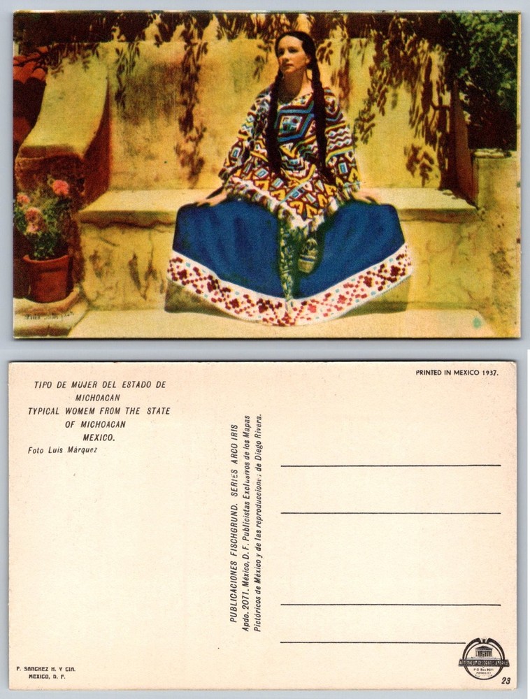 1937 Michoacan Mexico Woman Traditional Dress Luis Marquez Postcard