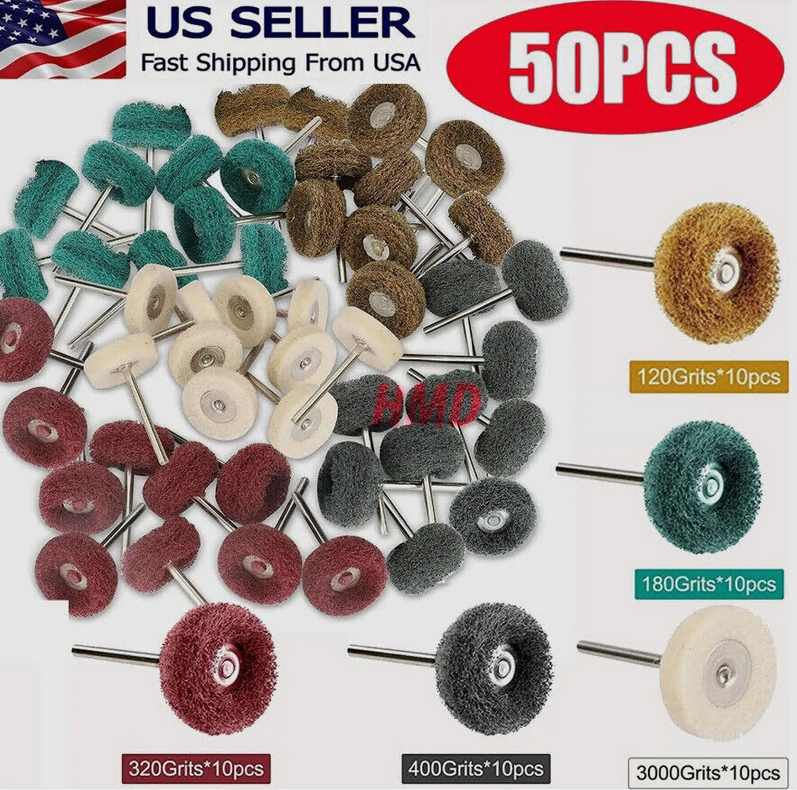 50 Metal Polishing Buffing Wheel Burr Kit Rotary Tool Accessories Set For Dremel