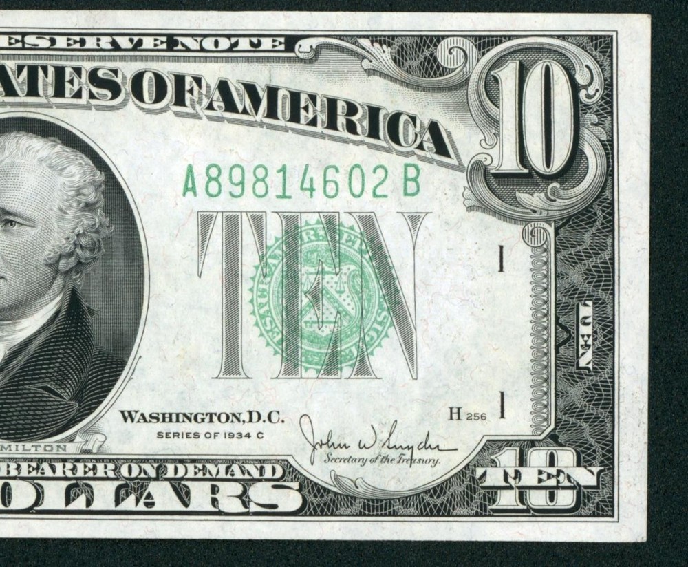 $10 1934 ((CHOICE/ GEM)) FEDERAL RESERVE NOTE ** (2nd of 2 consecutive)