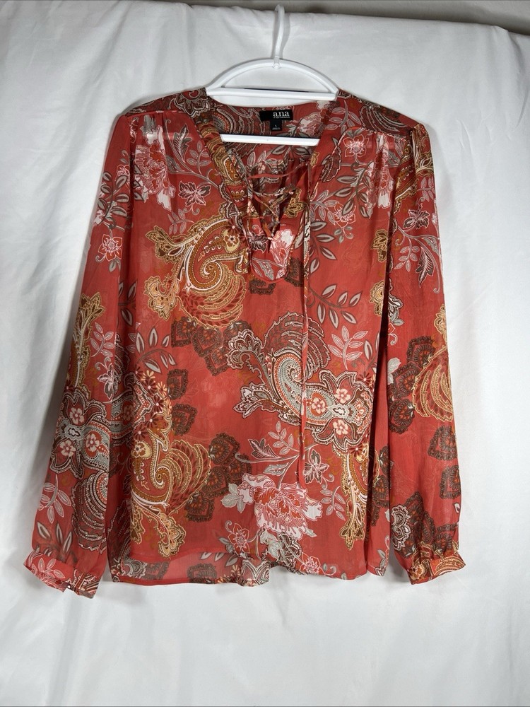 a.n.a  A New Approach Women's Size LG Peasant Top Blouse V-Neck Paisley Print