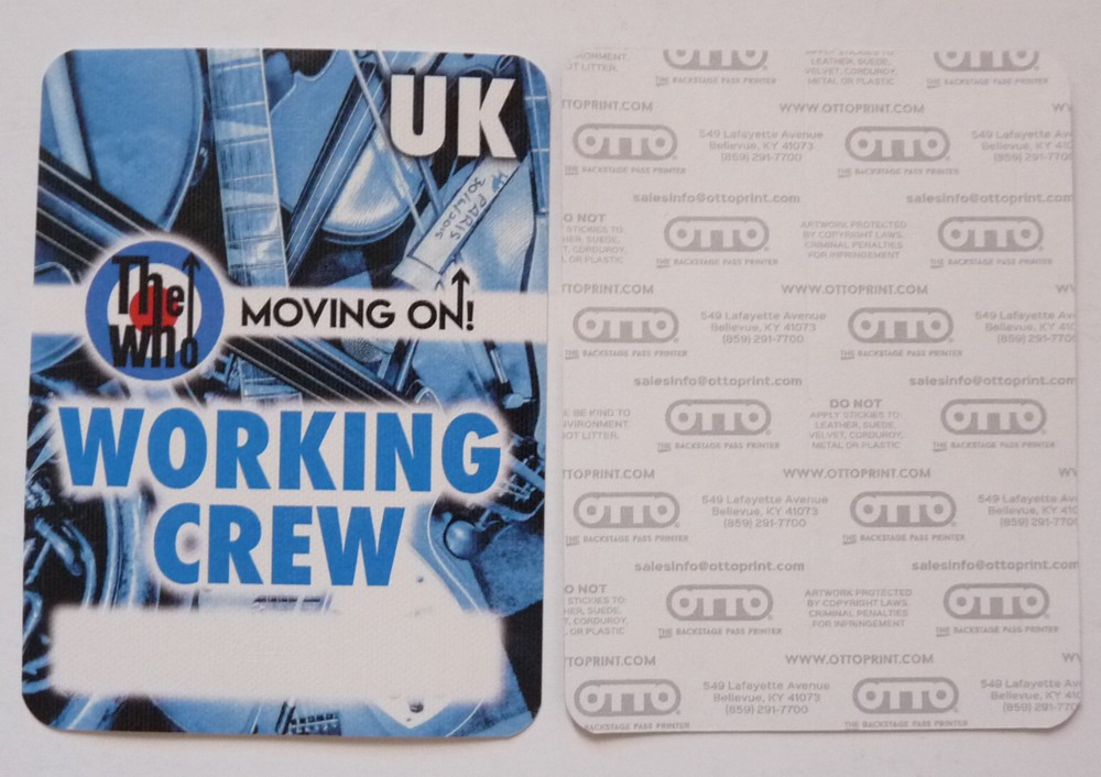 The Who Blue Moving On Up UK Working Crew 2019 Concert Tour Backstage Pass D15