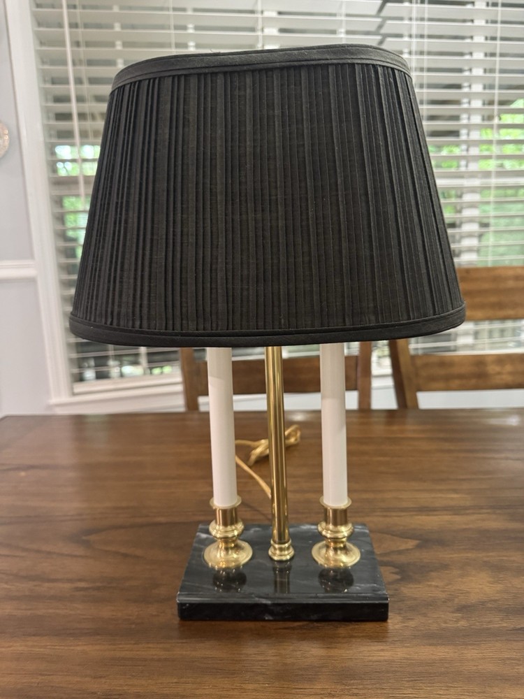VTG French Style Marble and Brass Bouillotte Table Lamp 2 Arms