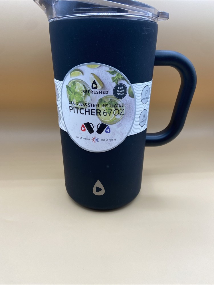 Refreshed Stainless Steel Insulated Pitcher 67 Ounces Soft Touch Steel New