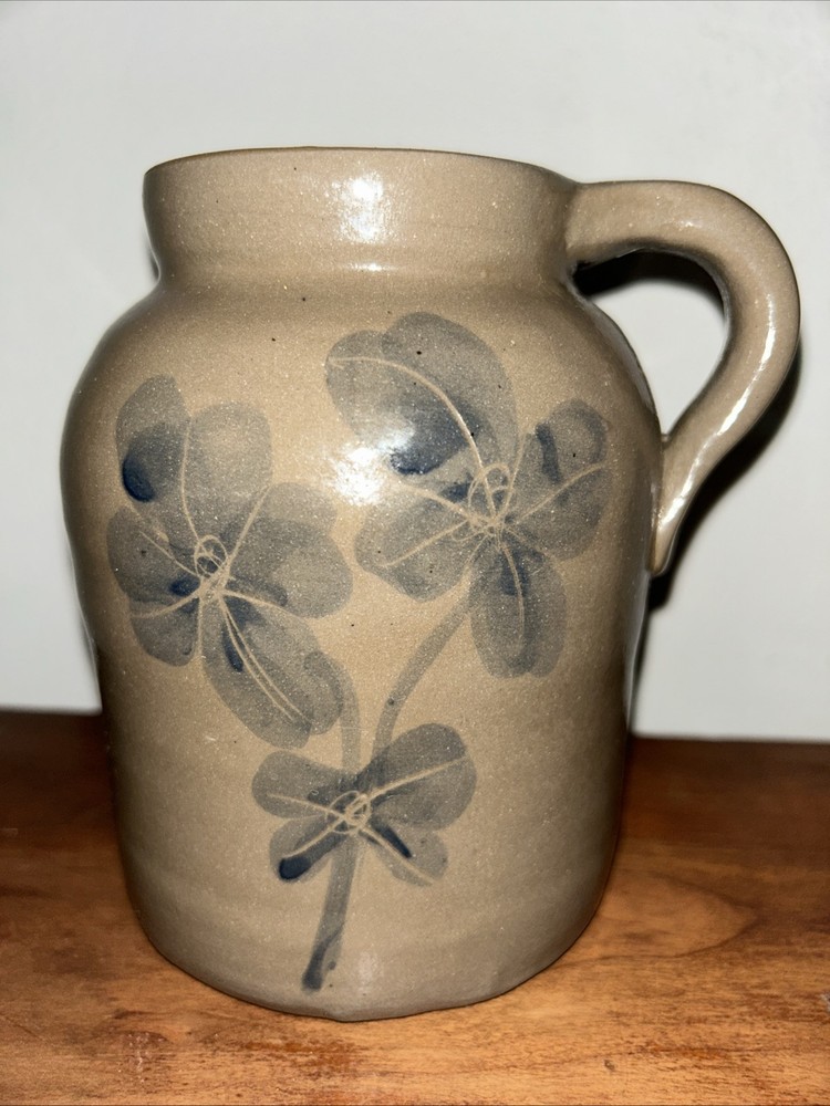 Vintage PD Crock with Handle featuring Floral Design