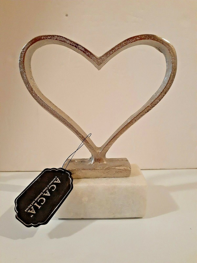 Acacia Home Essentials Metal Heart Marble Base Decorative Statue New With Tags-image