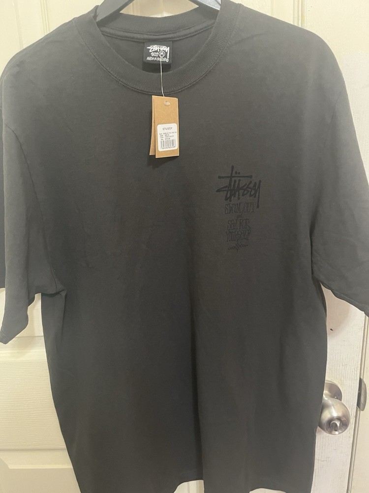 Stussy Men's Black Graphic Logo Print Crew Neck Short Sleeve T-Shirt Size M