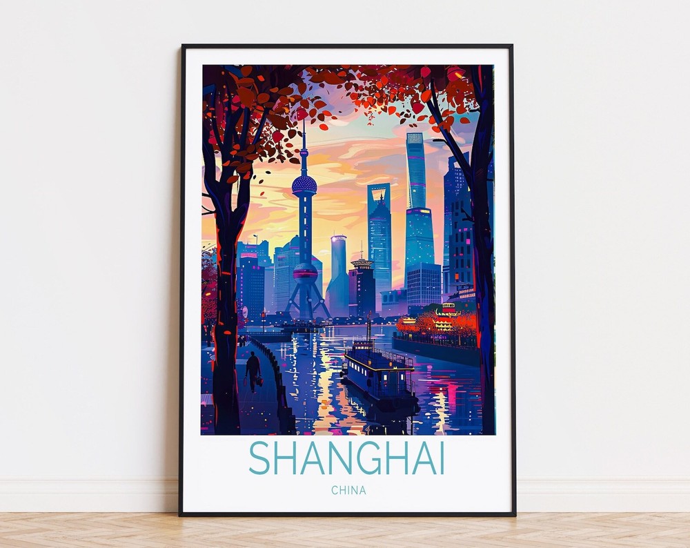 Shanghai China Travel Poster China Wall Art Shanghai Print Custom Travel Poster