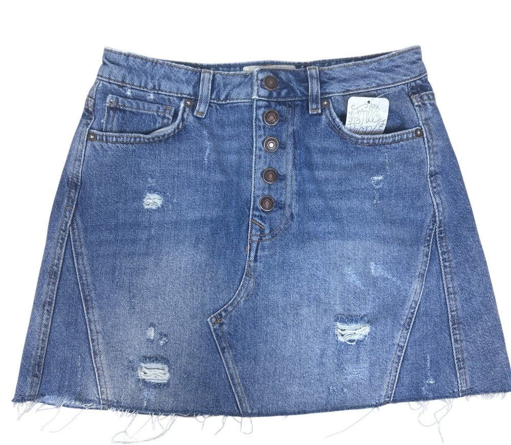 We The Free Mini Skirt Denim Jean Women's Size 26 Distressed - NWT