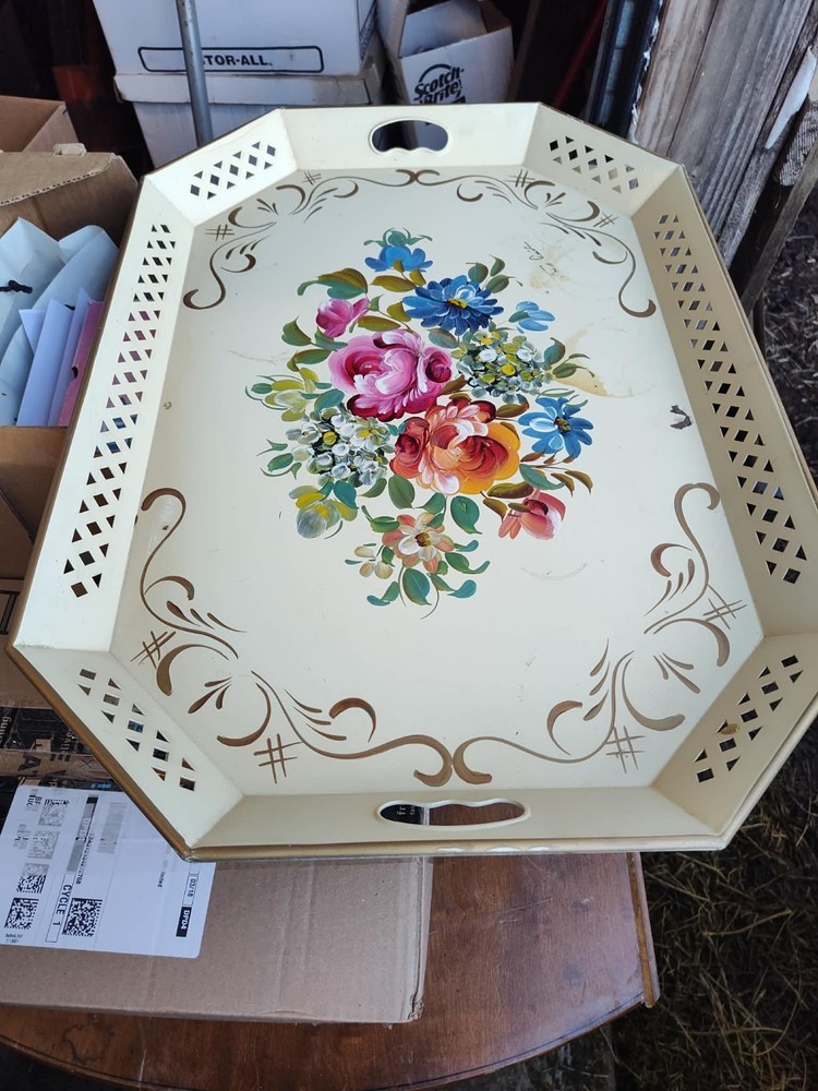 Vintage Nashco Products NY Floral Handpainted Serving Tray