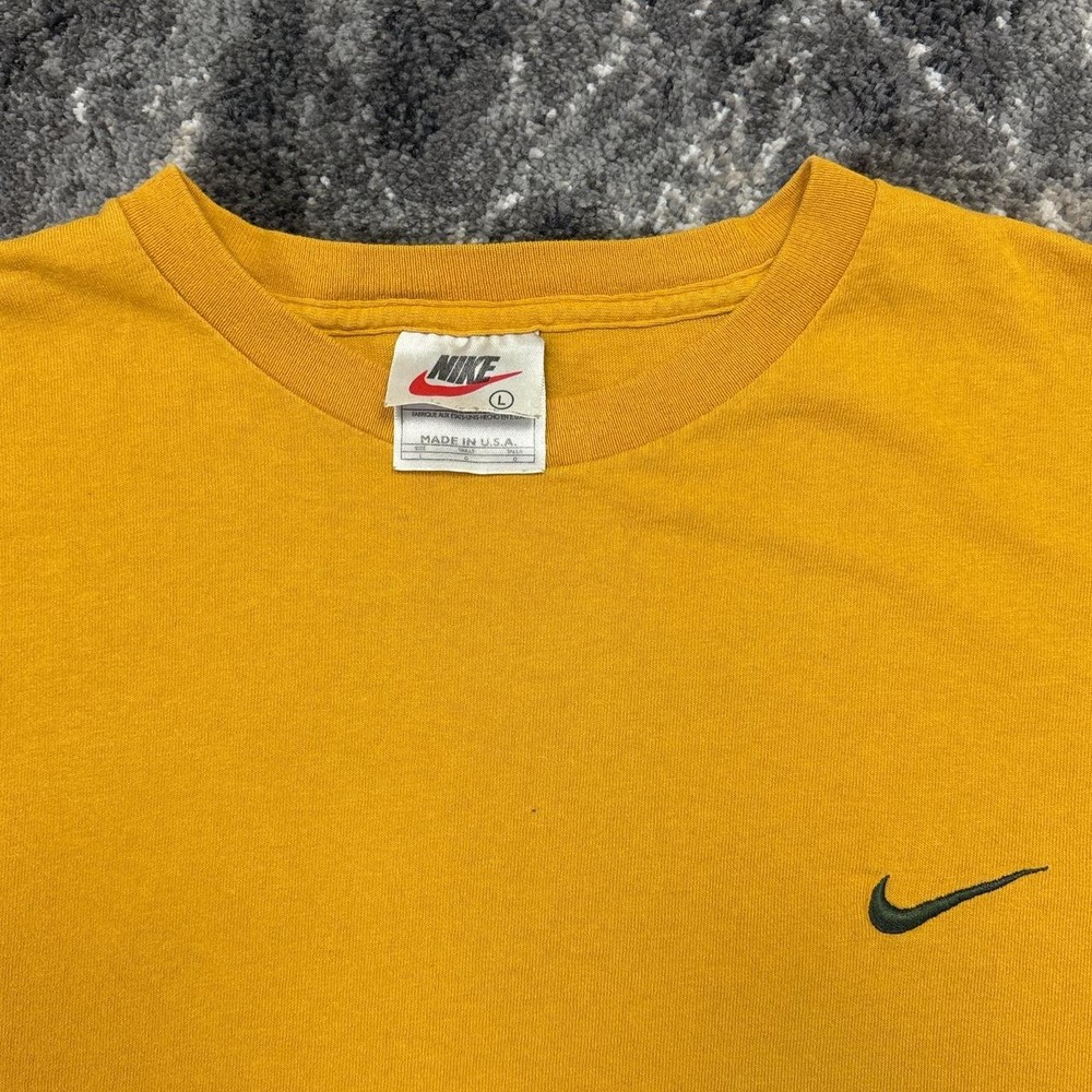 Vintage Nike Shirt Mens Large 90s Yellow USA Made Essential Green Swoosh Check