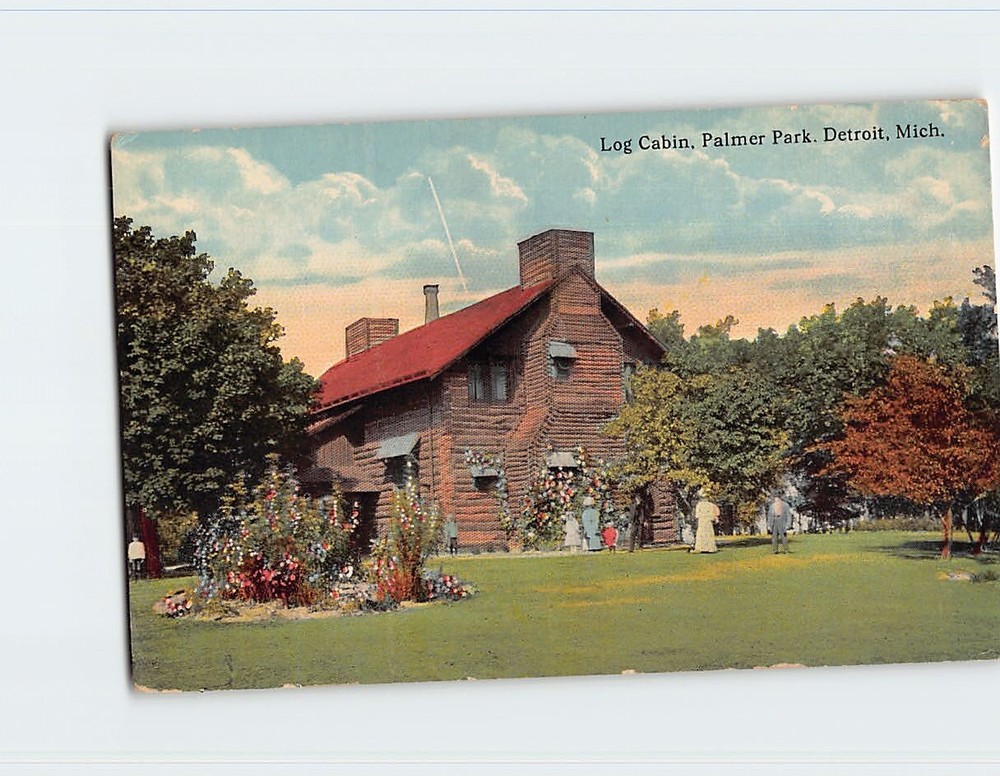 Postcard Log Cabin Palmer Park Detroit Michigan USA