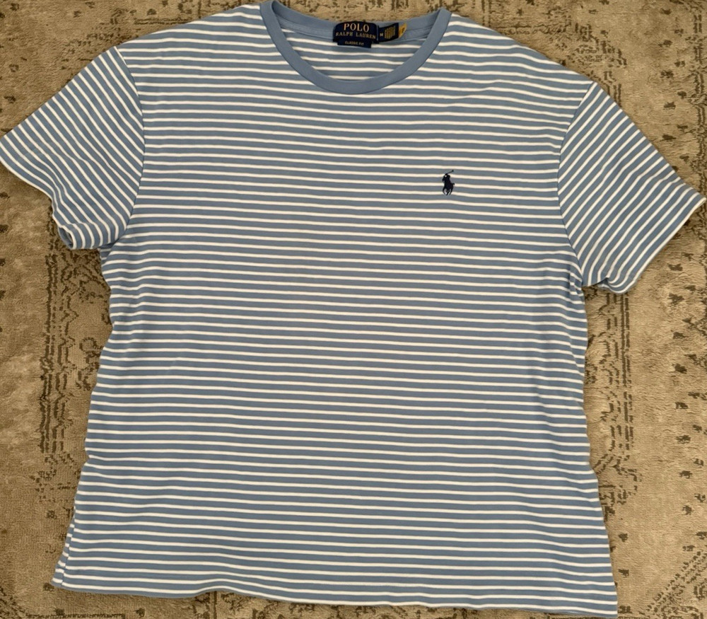 Polo Ralph Lauren Classic Fit Striped Blue White Men's Crew Neck T-Shirt M
