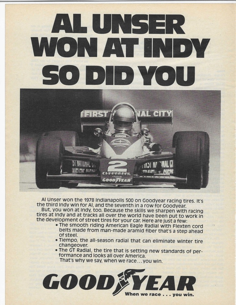1978 Indy 500 Champion Al Unser   Good Year  Original Print Ad