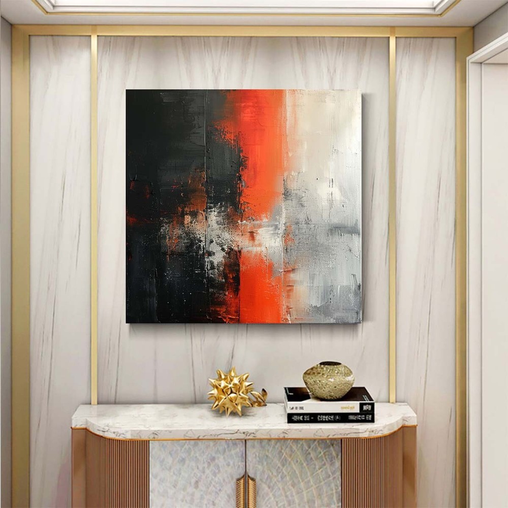 Red Abstract Oil Painting Thick Textured Hand Painted On Canvas Wall Art 31in