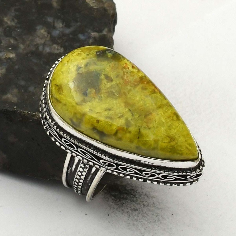 Antique Australian Green Opal Ring US Size 9.5 Vintage Gemstone Jewelry