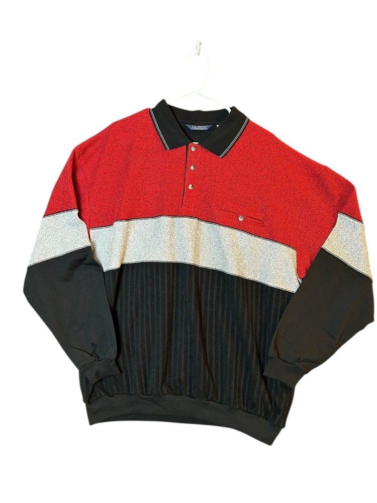 VTG 90s L.D. Sport Rugby Style Colorblock Long Sleeve Sweater Polo Men Size 2XL