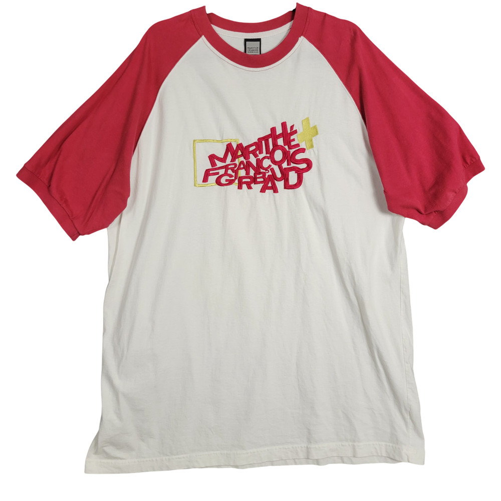 Vintage MARITHE FRANCOIS GIRBAUD Embroidered Spellout Ringer Tee Y2K SIZE 3XL