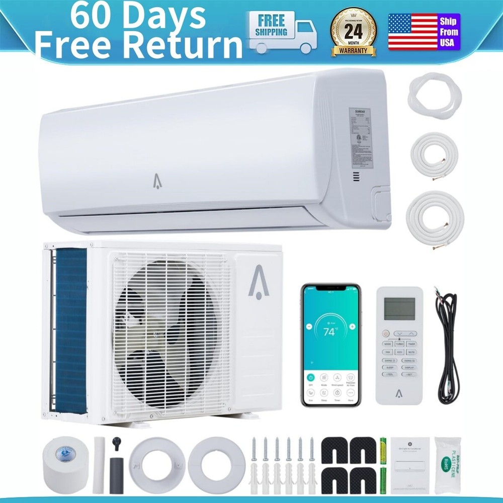 12000 BTU Mini Split AC Heat Pump 19 SEER2 115V 1 Ton Energy Star Efficient