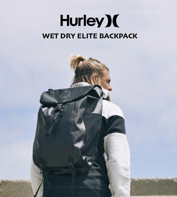 Hurley Waterproof Wet Dry Backpack for Travel Beach and Outdoor Sports in All Black