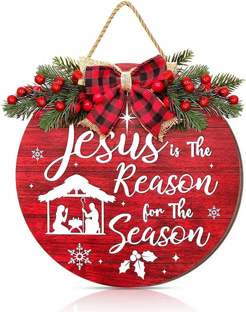 Christmas Wreath for Door, Merry Christmas Sign Christmas Door Wreath with Burla