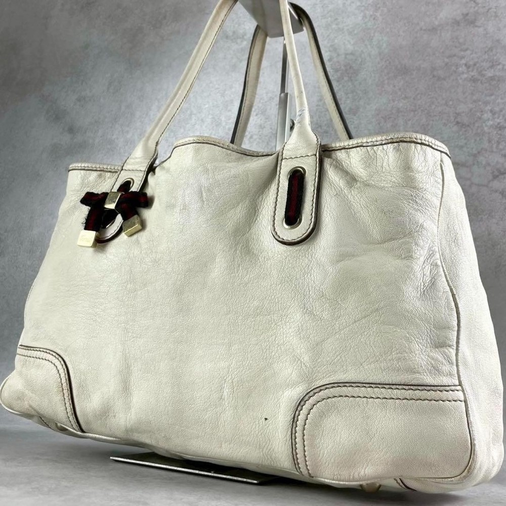 GUCCI Leather Tote Bag in White Authentic Model G0804471