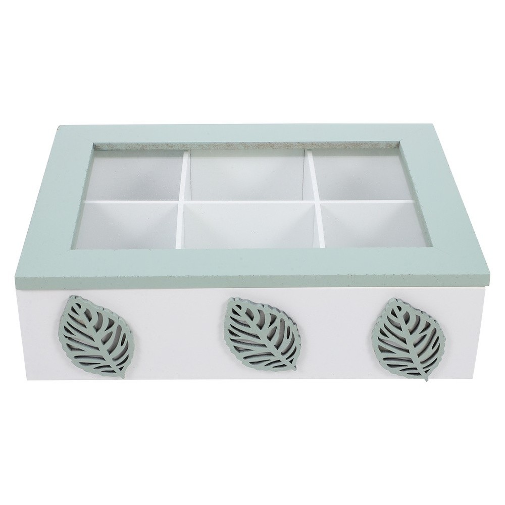 Leaf Wooden Storage Box Tea Bag Organizer Containers with 6 Slots