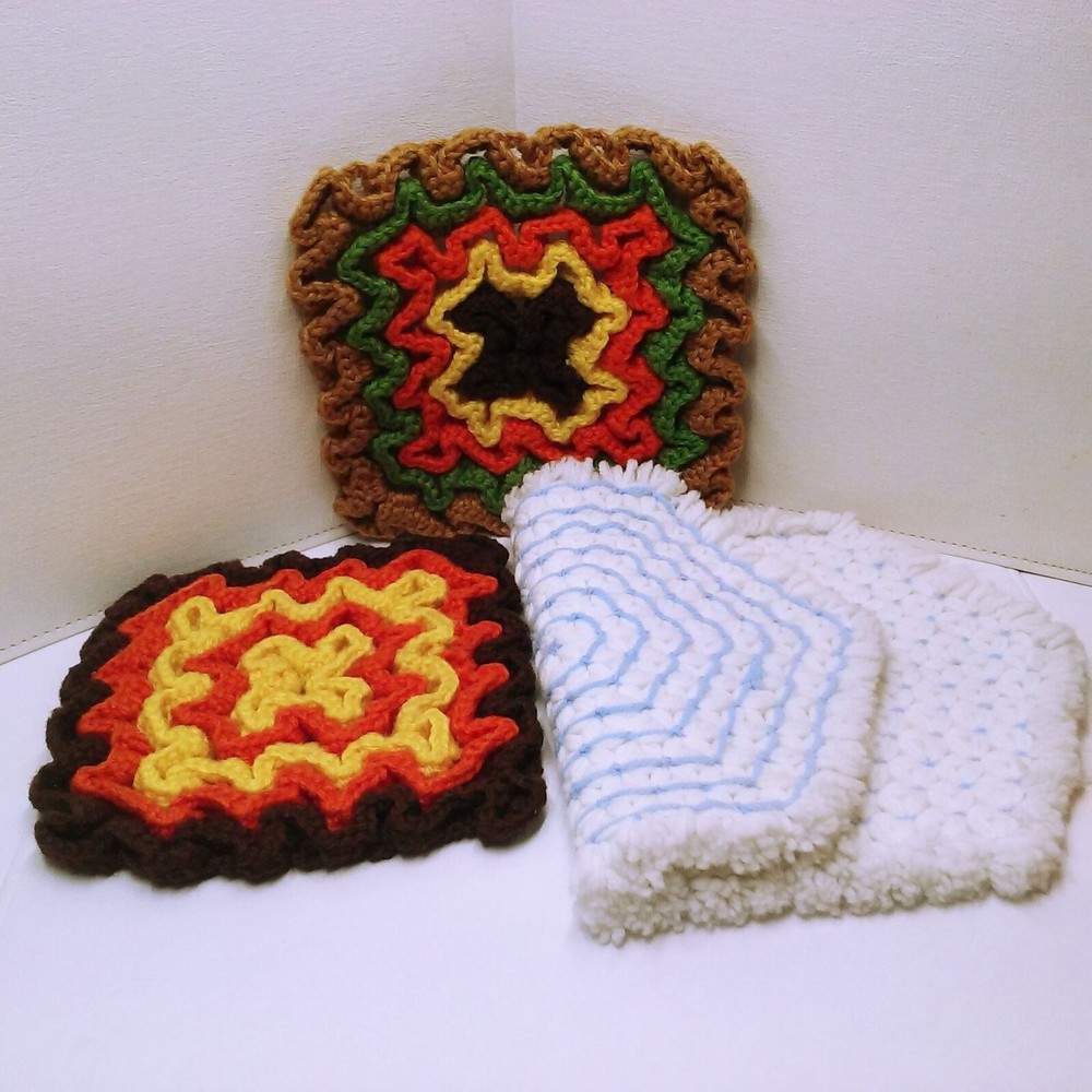 Bundle Lot-3 Collection Handmade Crochet Trivets Table Placemat Vintage 70s-80s