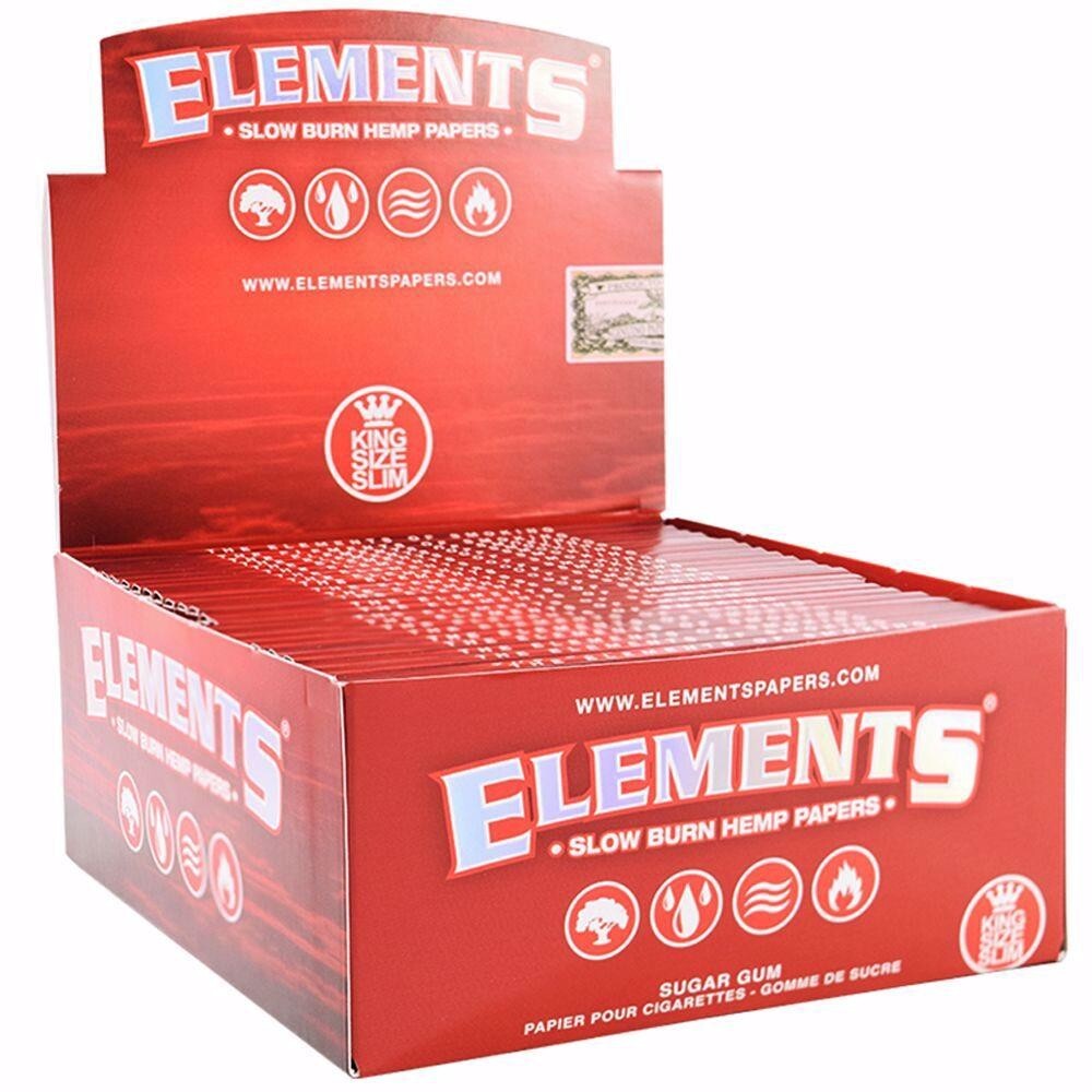 Elements RED King Size Slim Slow Burn Rolling Papers - 50 Packs Display