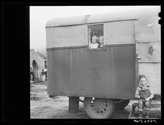 Columbus Georgia 1940 Children in Trailer at Fort Benning Auto Mechanic Family