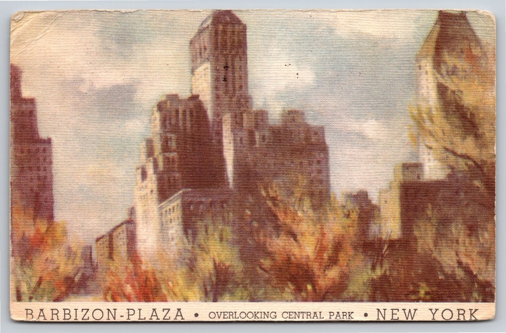 New York City~Barbizon Plaza Over Central Park~Vintage Linen Postcard