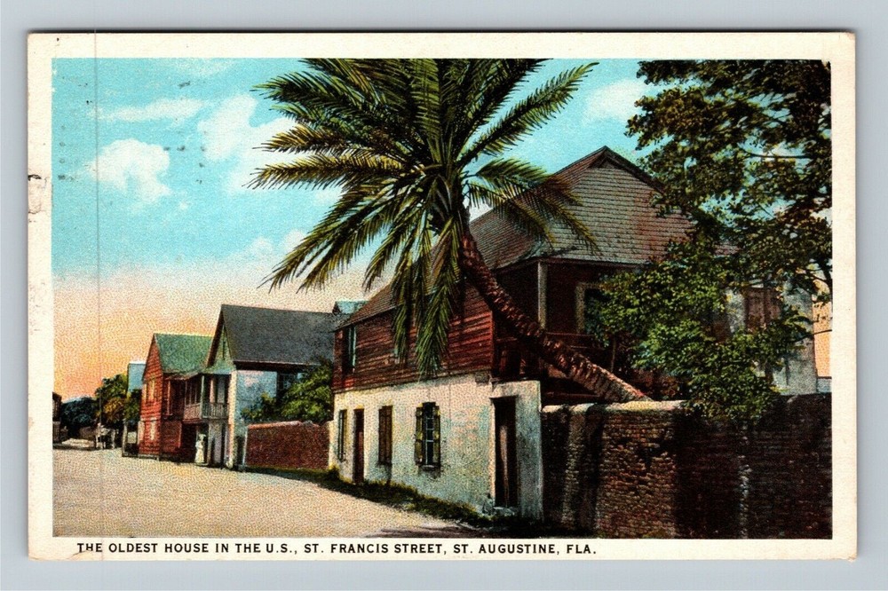 St. Augustine FL-Florida Oldest House In US, St. Francis Street Vintage Postcard