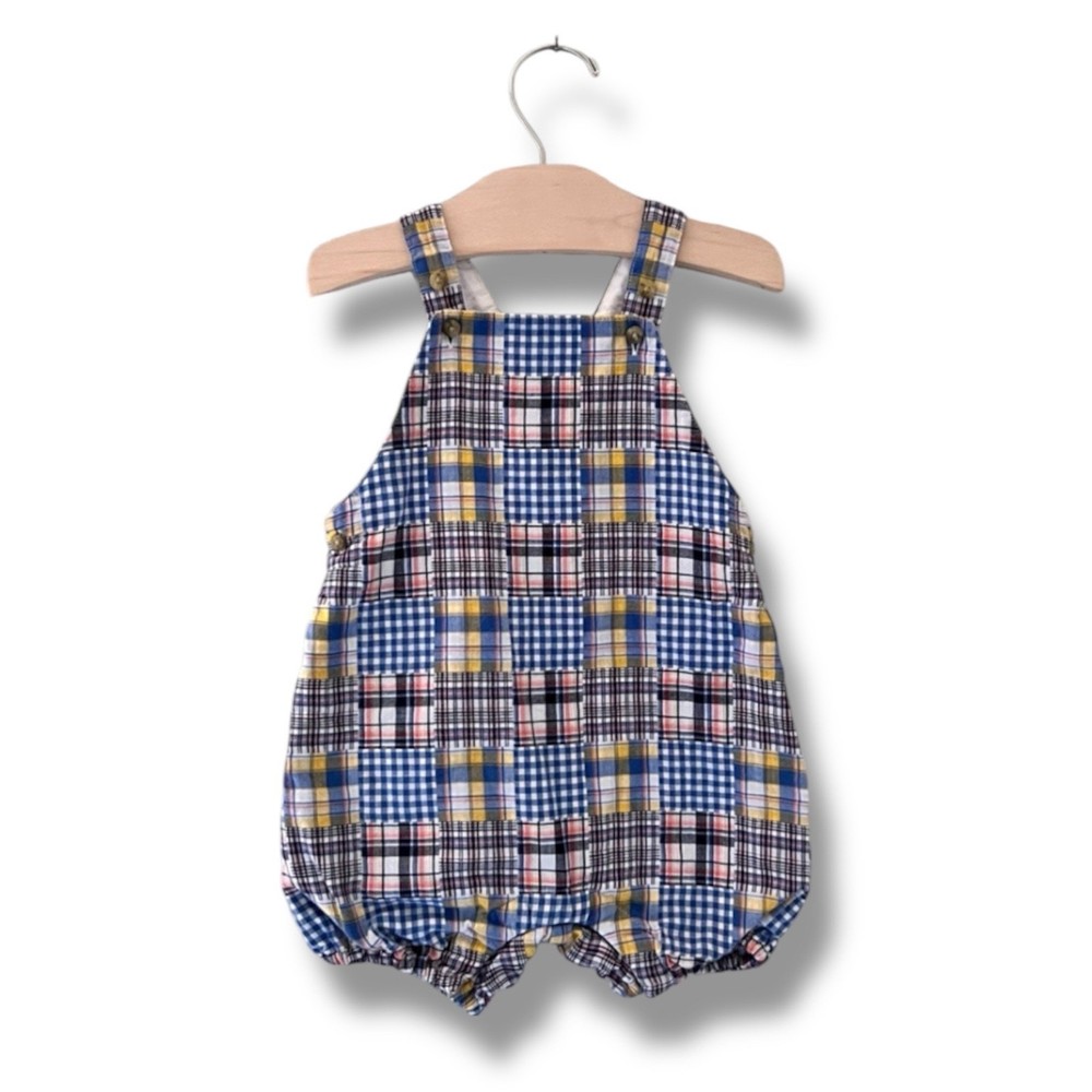 Janie and Jack Bubble Romper Baby Boys 18-24M Plaid Patchwork Preppy Cotton