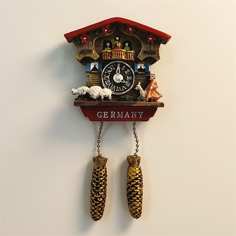 German Shepherd House Cuckoo Clock Tourist Souvenir 3D Resin Fridge Magnet Craft